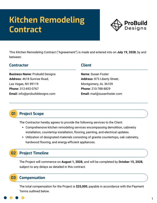 Kitchen Remodeling Contract Template - page 1