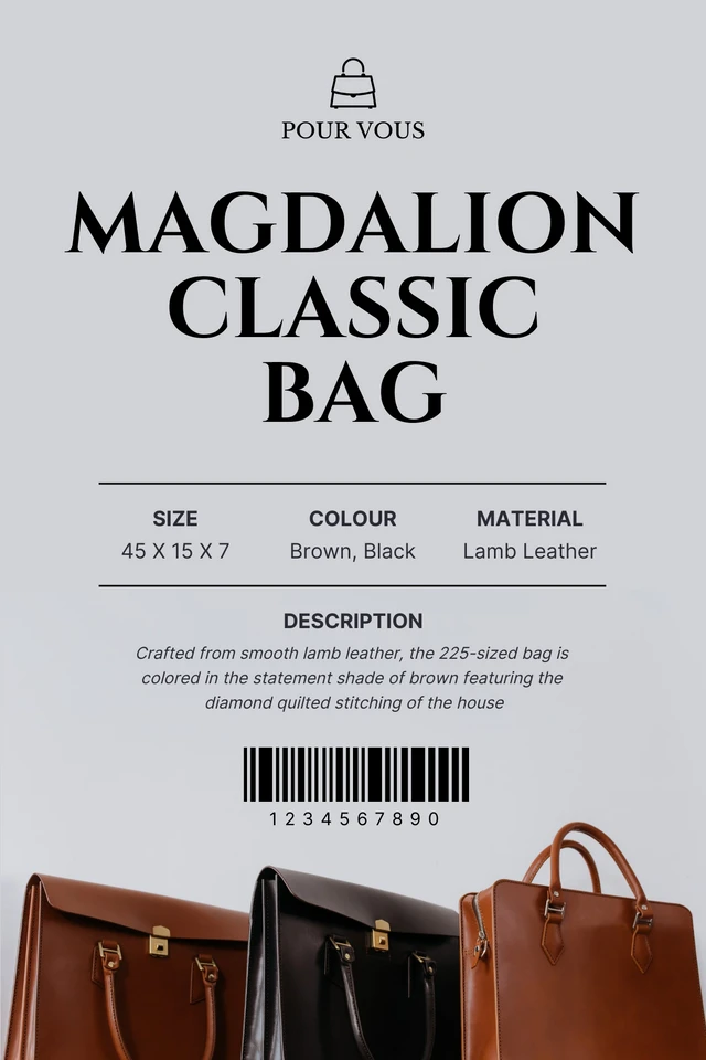 Modèle d'étiquette de produit de sac minimaliste gris
