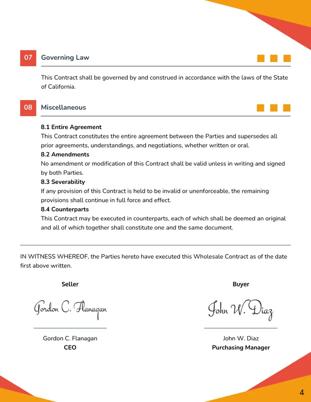 Wholesale Contract Template - Page 4