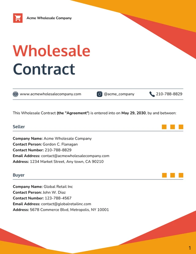 Wholesale Contract Template - page 1