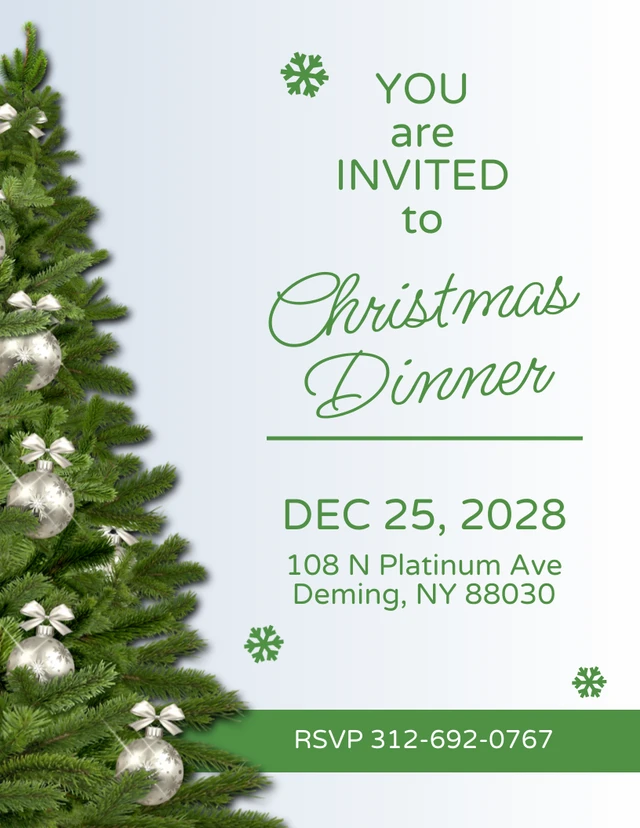 Modèle simple d'invitation à un dîner de Noël vert