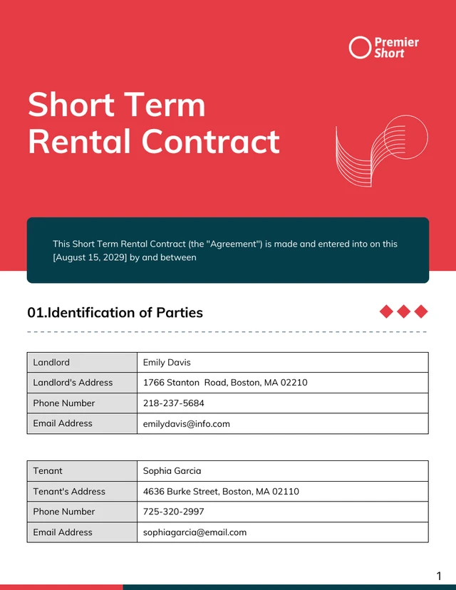 Short Term Rental Contract Template - Page 1