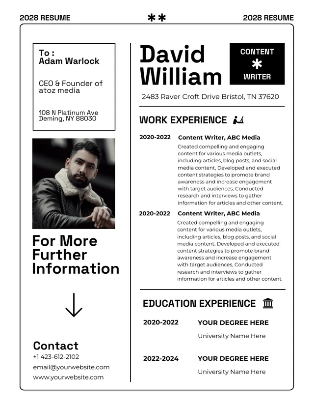 Black and White Simple Job Resume  Template