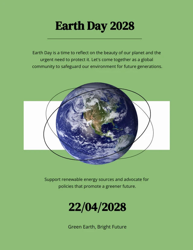 Simple Green Earth Day Poster Template