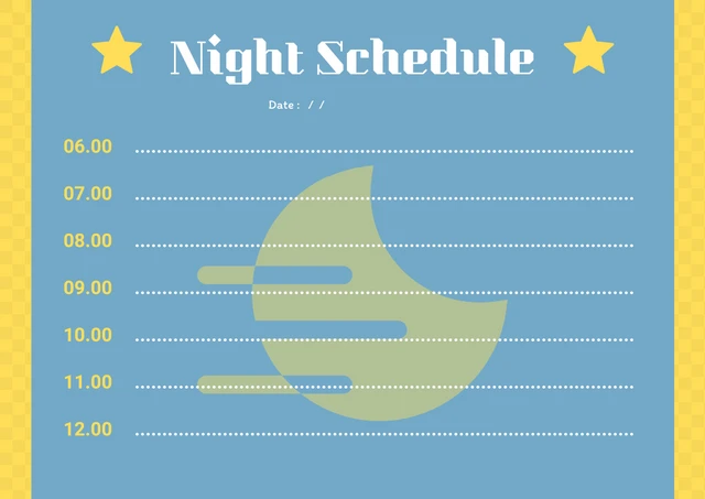 Yellow And Light Blue Modern Night Schedule Template
