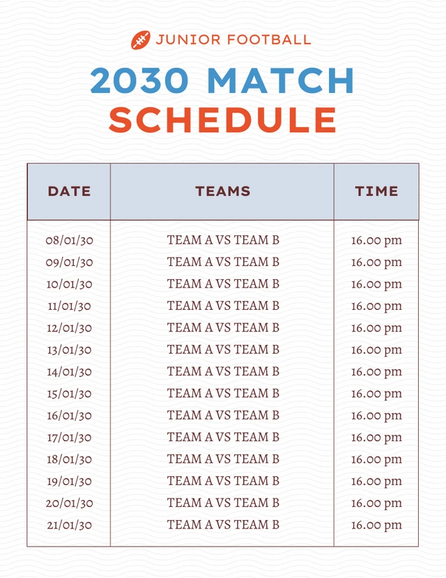 White Modern Texture Match Football Schedule Template