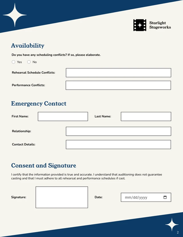 Audition Form Template - Página 2