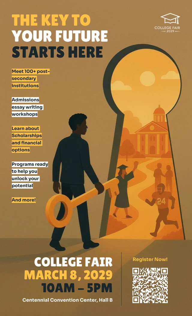 Modèle d'affiche pour le salon des études supérieures « Débloquez votre avenir » Template Modèle d'affiche pour le salon des études supérieures « Débloquez votre avenir »