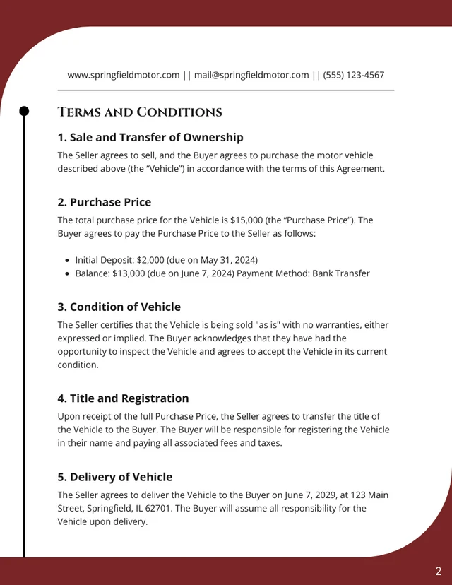 Motor Vehicle Contract of Sale Template - Seite 2