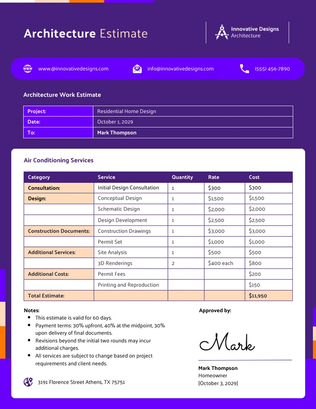 Architecture Estimate Template