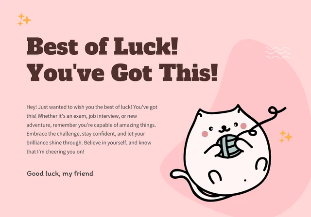 Pink Pastel Cute Good Luck Card Template