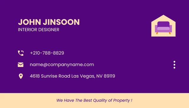 Dark Purple And Yellow Simple Interior Design Business Card - Page 2