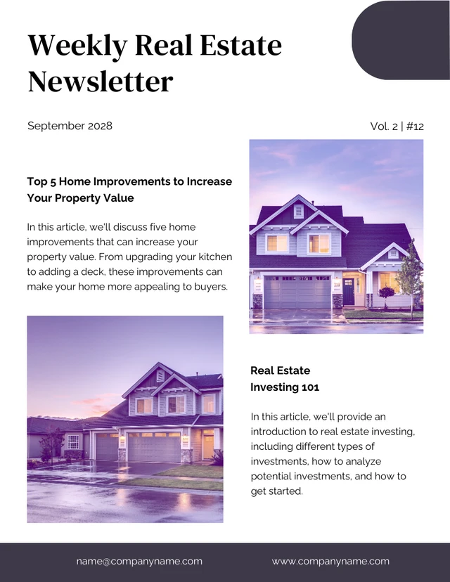 Minimalist And Simple White and Black Real Estate Newsletter