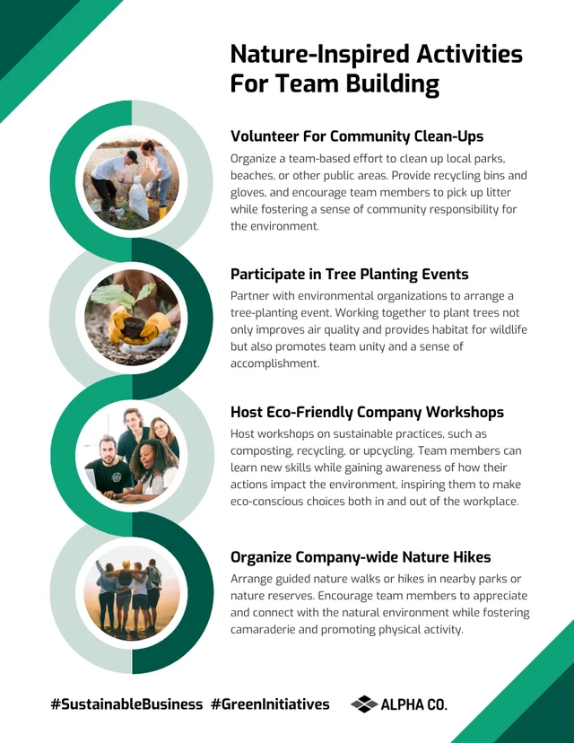 Modèle d'infographie sur l'environnement pour les activités de team building inspirées de la nature