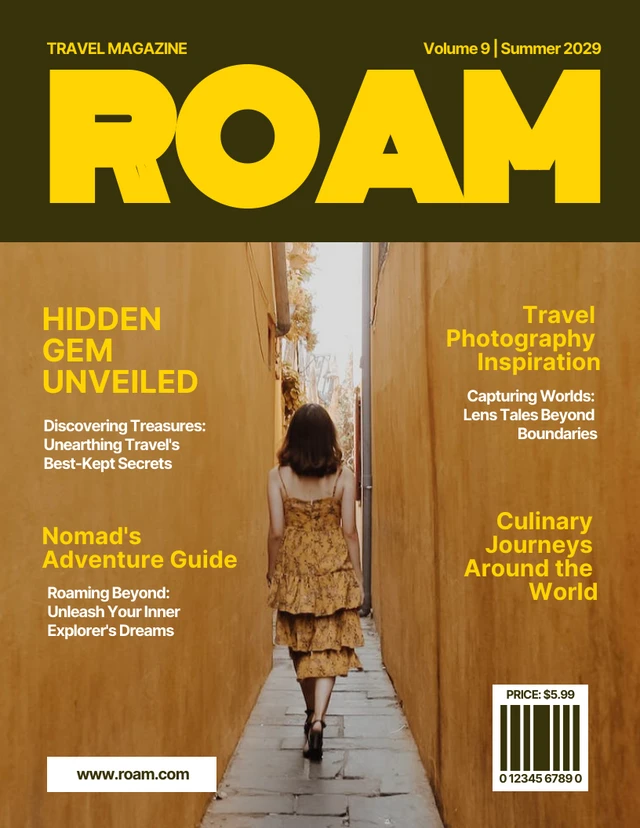 Modèle de couverture de magazine de voyage jaune simple