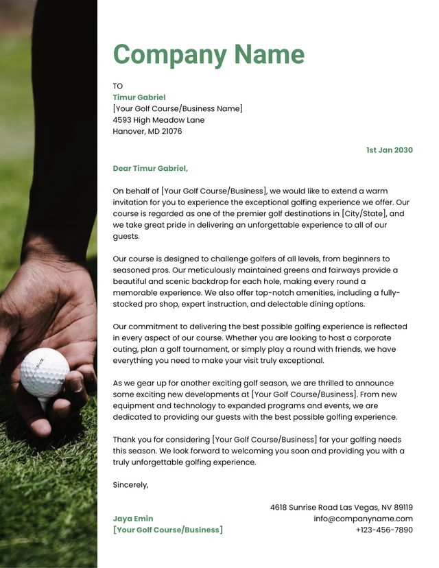 White And Green Modern Business Golf Letterhead