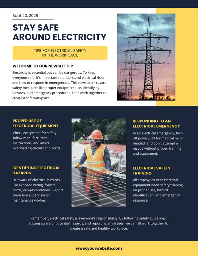 Yellow Dark Purple Electrical Safety Newsletter