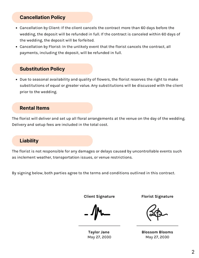 Wedding Florist Contract Template - صفحة 2