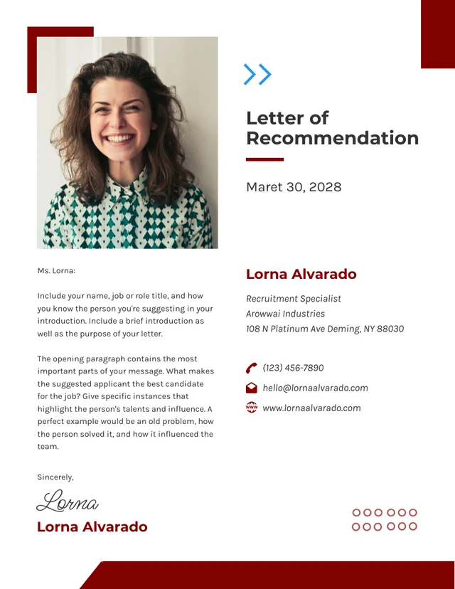 Red Modern Recommendation Letters Template