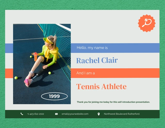 Bright Color Tennis Athlete About Me Presentation - Page 1