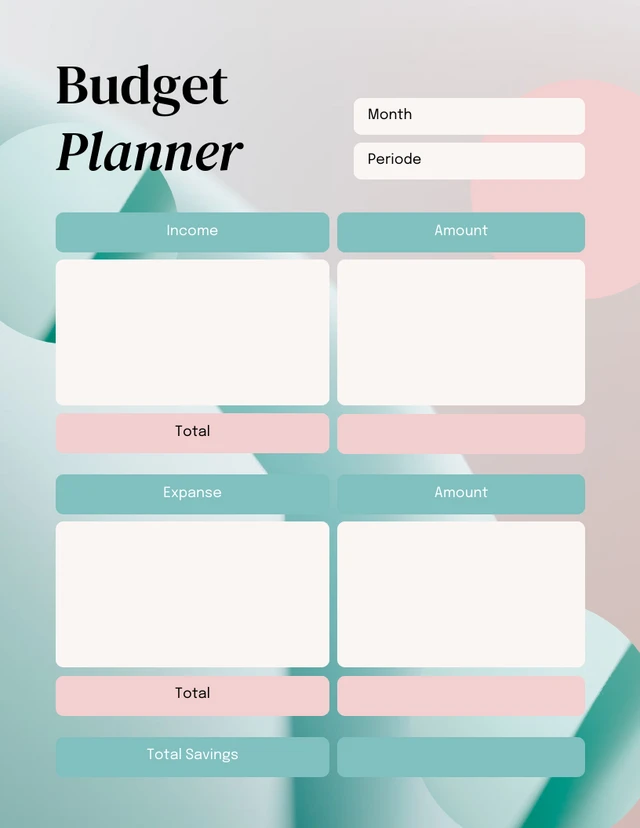 Turquoise and Peach Pastel Finance Planner Template