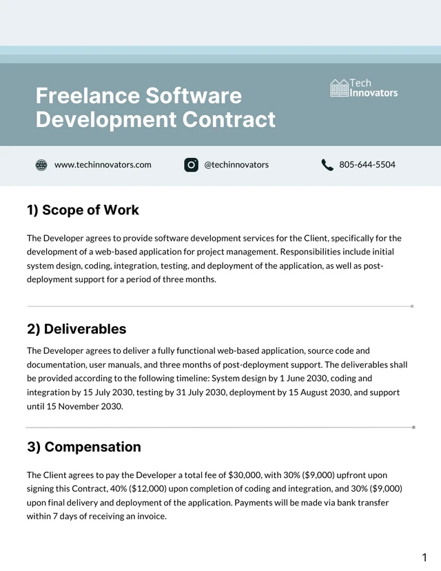 Freelance Software Development Contract Template - Página 1