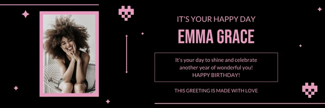 Black And Pink Simple Birthday Greetings Banner Template