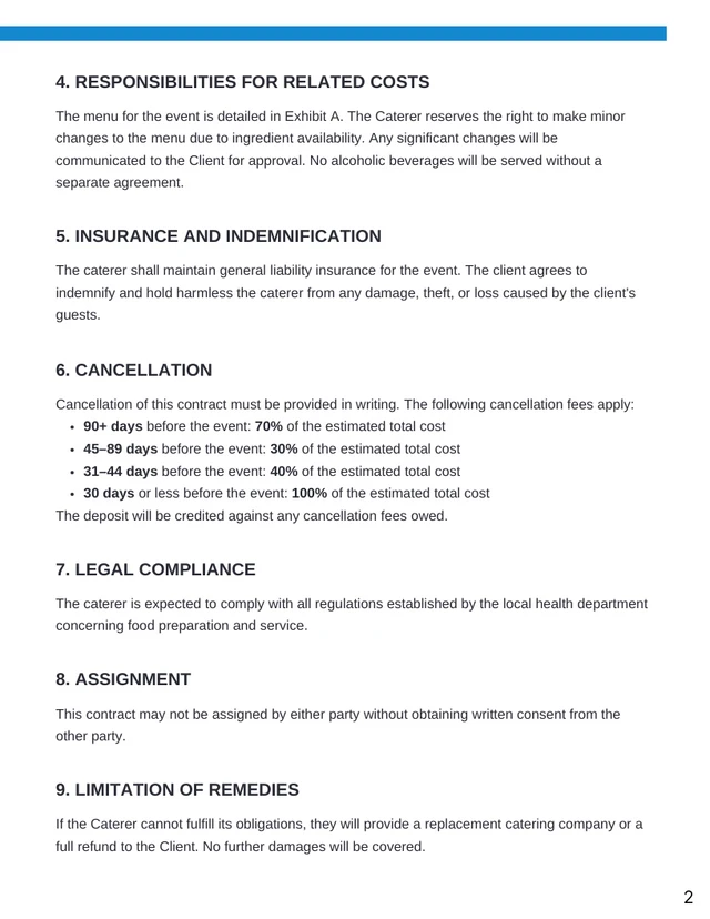 Wedding Catering Contract Template - Pagina 2