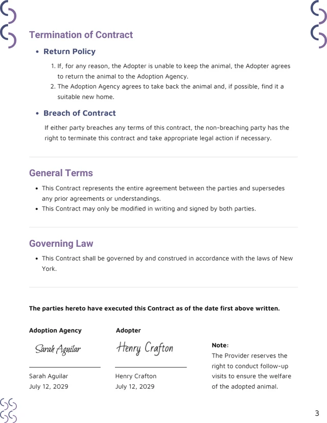 Animal Adoption Contract Template - Pagina 3