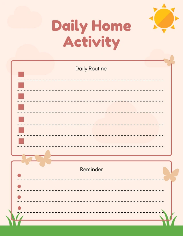Cream Modern Illustration Daily Home Schedule Template