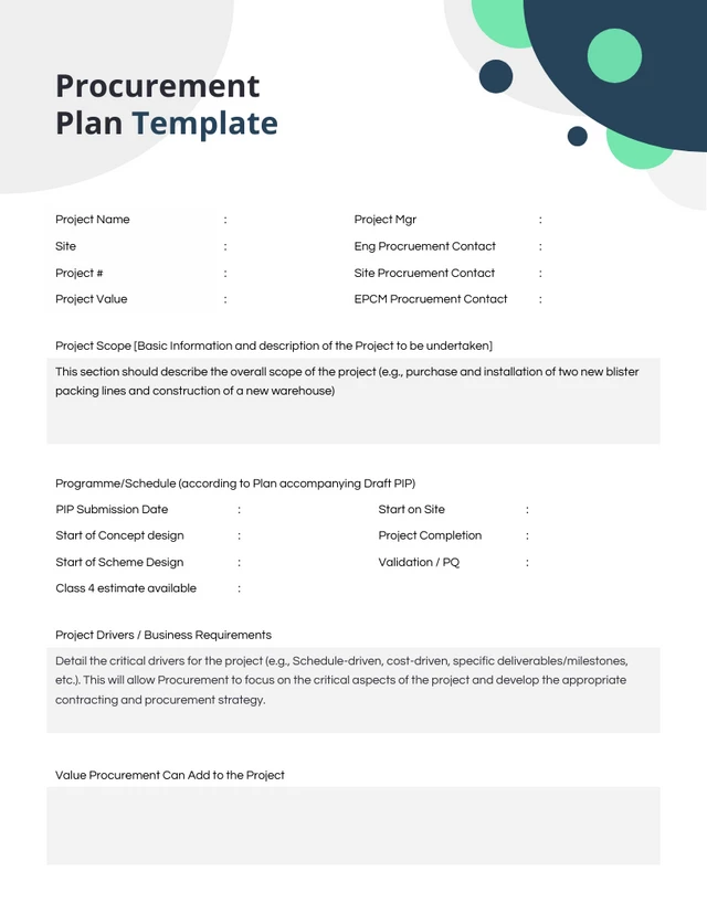 Blue and Green Simple Procurement Plans Template