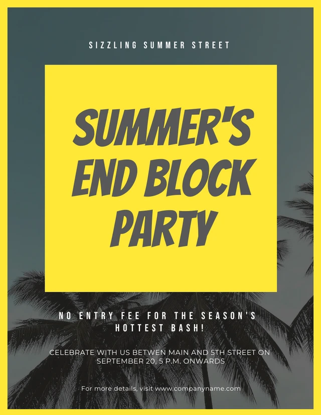 Yellow Minimalist Photo Summer Block Party Poster Template