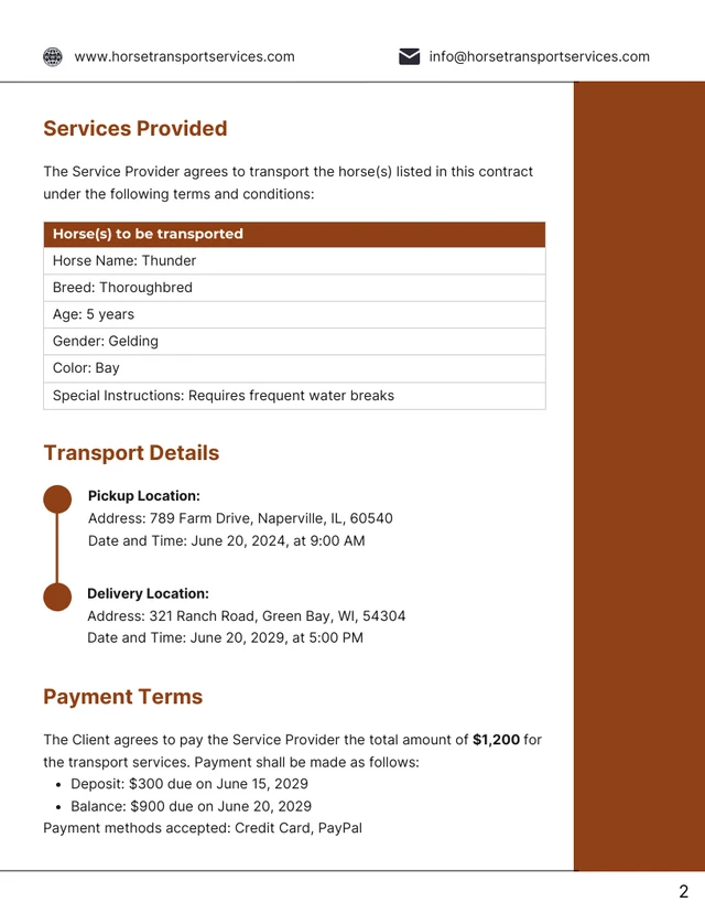 Horse Transport Contract Template - صفحة 2