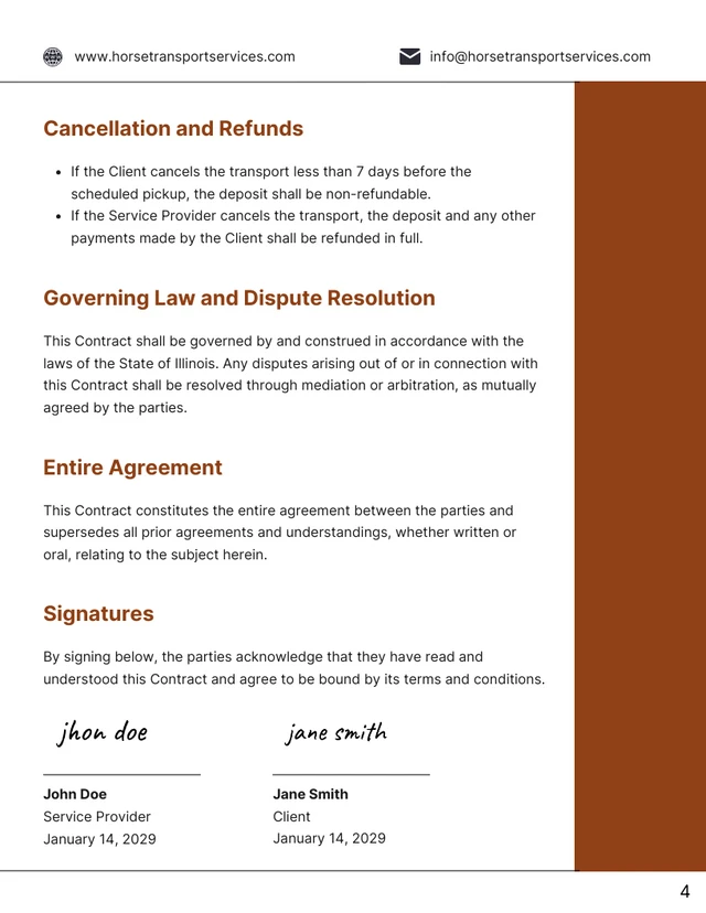 Horse Transport Contract Template - Page 4