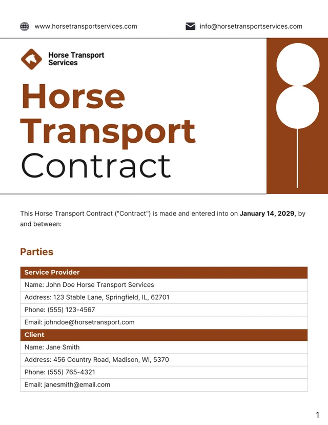 Horse Transport Contract Template - page 1