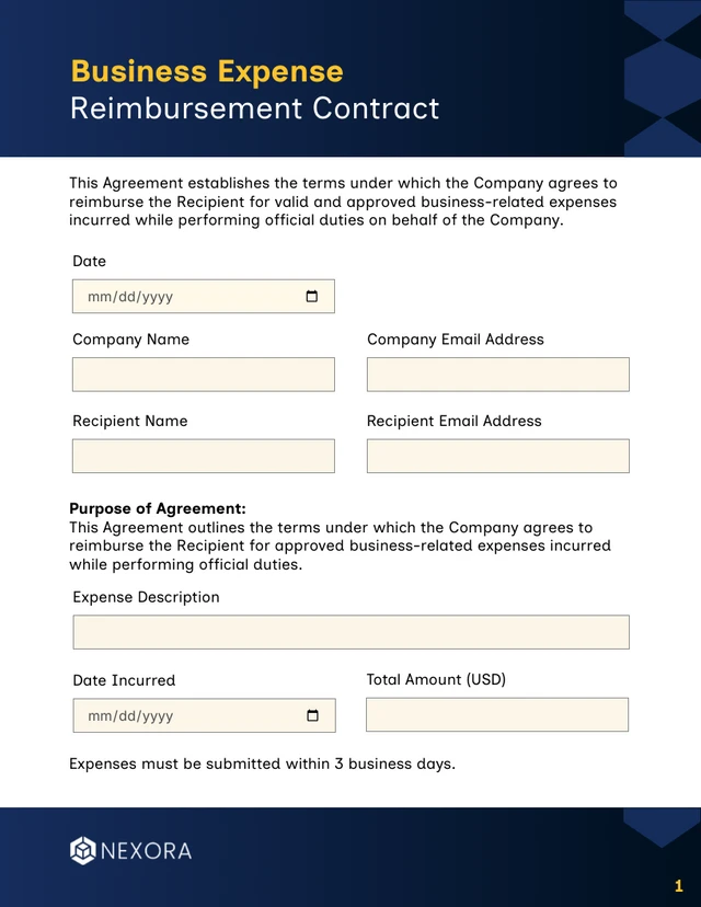 Reimbursement Contract Template - Página 1