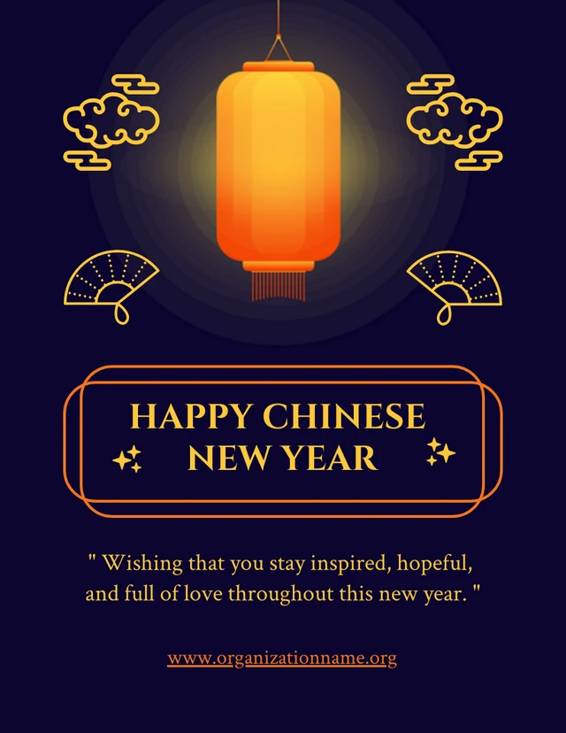 Marineblaue, moderne, verspielte Happy Chinese New Year-Grußplakatvorlage