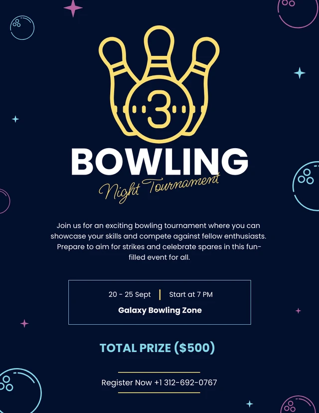 Navy Minimalist And Colorfull Bowling Night Tournament Flyer Template