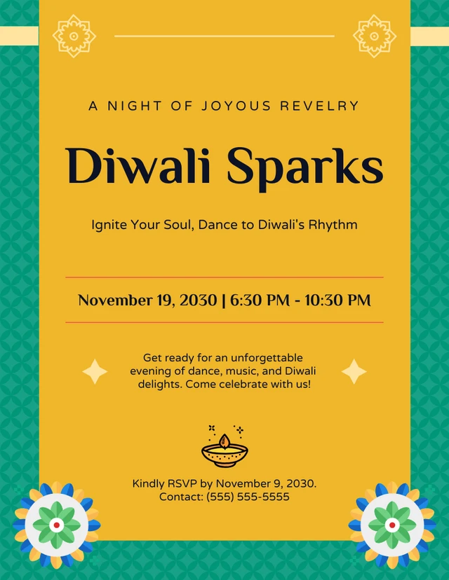 Green And Yellow Modern Diwali Poster Template