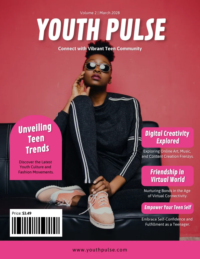 Catchy Pink and White Teen Magazine Cover Template