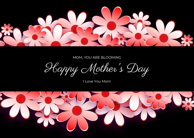 Black Minimalist Floral Happy Mother's Day Postcard - Seite 1