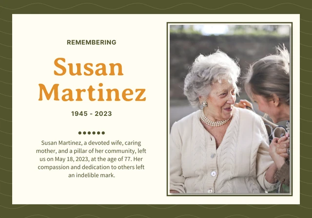 Dark Green And Light Grey Classic Obituary Cards Template