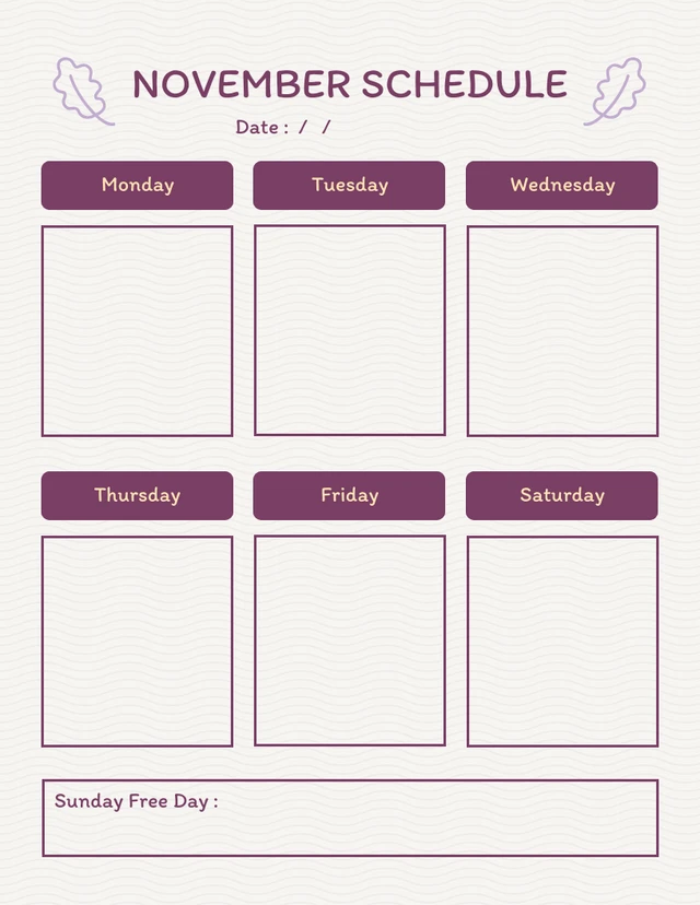 White And Purple Modern November Schedule Template