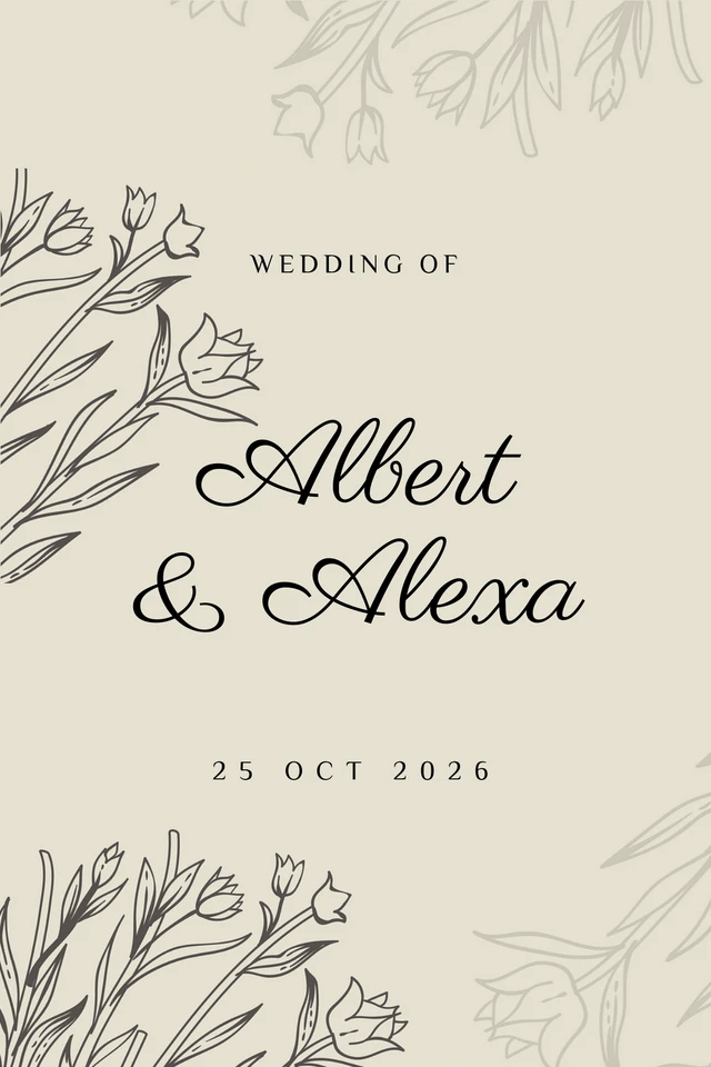 Light Brown Modern Floral Aesthetic Wedding Label Template