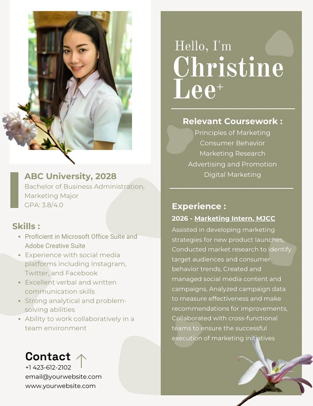 Green Floral College Resume Template