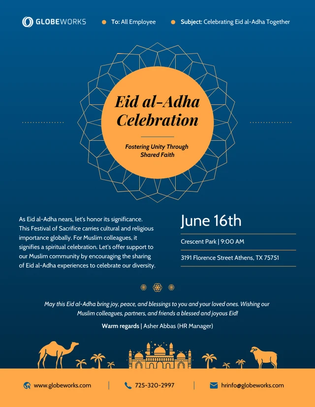 Modello di newsletter via email per la celebrazione dell'Eid al-Adha