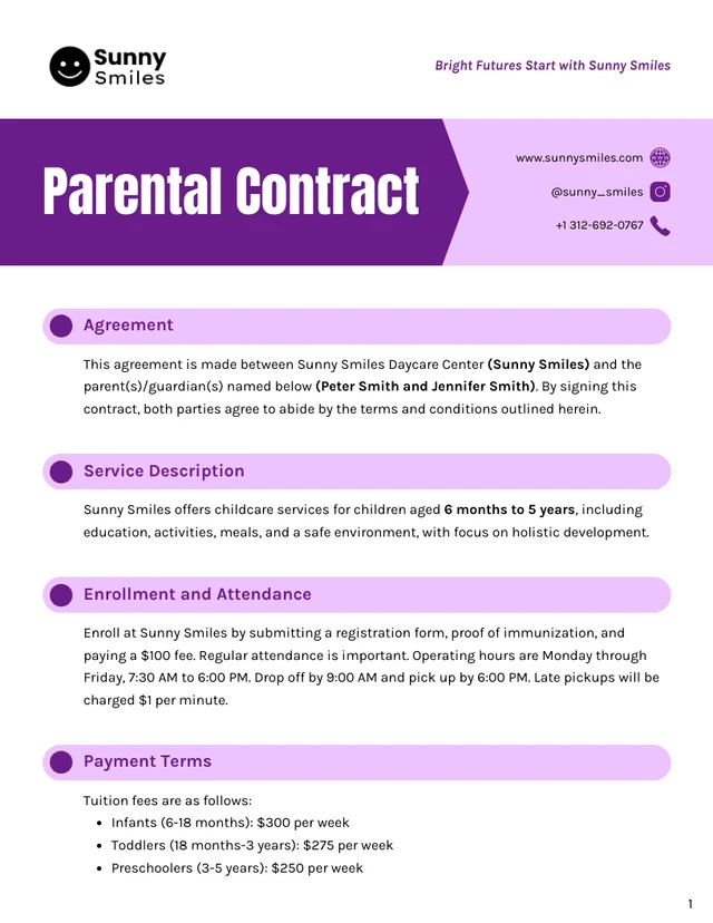 Parental Contract Template - Seite 1