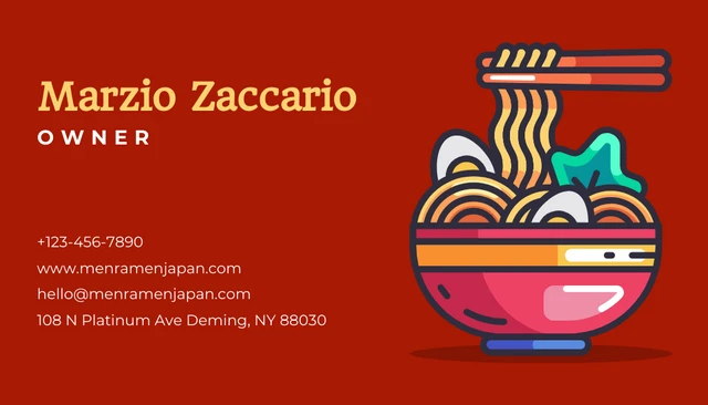 Red And Yellow Modern Illustration Ramen Restaurant Business Card - Page 2