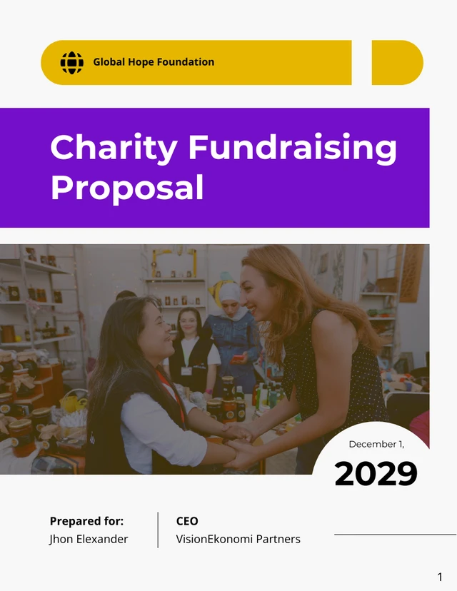 Grey Clean Minimalist Charity Fundraising Proposal - Page 1
