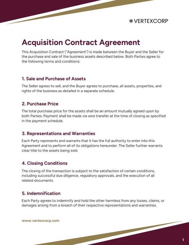 Acquisition Contract Template - page 1